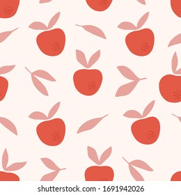 Apple silhouettes flat vector seamless pattern. Food abstract drawing shapes on beige background. Creative print, wallpaper, trendy home decor design element