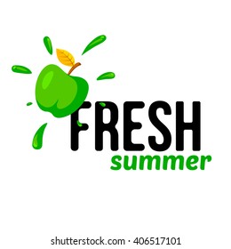 Apple simple background. Fresh summer product sale template. Vector fruit and text.
