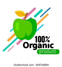 Apple simple background. Organic product sale template. Vector fruit and text.