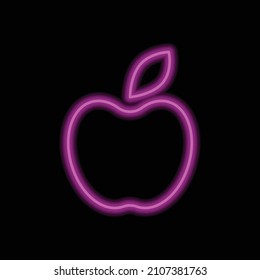 Apple simple icon vector. Flat desing. Purple neon on black background.ai