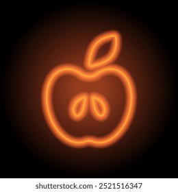 Apple simple icon vector. Flat design. Orange neon on black background.ai