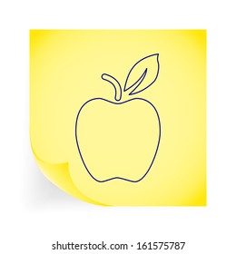 Apple. Single icon on the yellow note paper. Vector illustration.