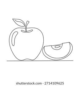 Apple e um design minimalista de uma única fatia. Ilustração de arte em linha