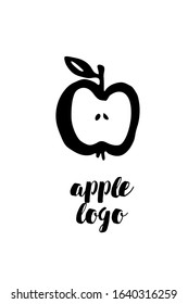 Apple sketch logo. Hand drawn ink brush illustration isolated on white background. Fruit icon for logotype, infographic, website or app design.