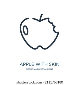 manzana con el icono de la línea delgada de la piel. íconos lineales de piel, frutos del concepto de bistró y restaurante, señal de contorno aislado. Elemento de símbolo de ilustración vectorial para diseño web y aplicaciones.