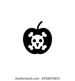 Apple with a skull and bones inside. Poison apple and fruit. The sign of poisoned, unfit food. Isolated vector on white background.