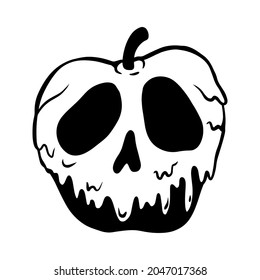 Apple skull cut file,Poison apple icon, black and white hand drawn line art, stock vector illustration isolated on white background