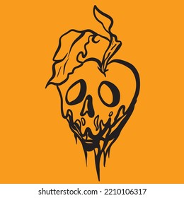 Apple Skull Halloween Cartoon Mascot Vector Design Scarry