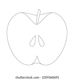 Apple Slice cartoon. Outlined illustration with thin line black stroke