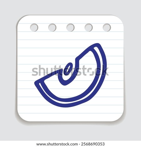 Apple slice doodle icon hand drawn with blue pen on a notepaper