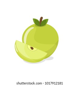 Apple and apple slice. Farm natural fruit concept. Vector illustration