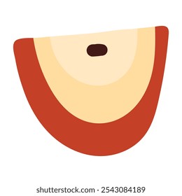 Apfelscheibe einzeln auf weißem Hintergrund. Biologische gesunde Lebensmittel. Handgezeichnete Vektorgrafik im Doodle-Stil. Perfekt für Karten, Dekorationen, Logo, Menü, Rezepte.
