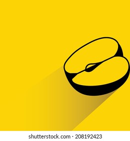 apple slice on yellow background, flat and shadow theme