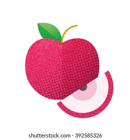 Apple slice retro halftone vector template icon. Apple slice isolated. Apple slice template. Apple slice set.