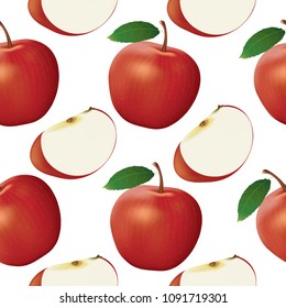 Apple and slice seamless pattern, vector