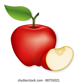 Apple, slice,  sweet, juicy, orchard garden fresh fruit, illustration isolated on white, EPS8 compatible.