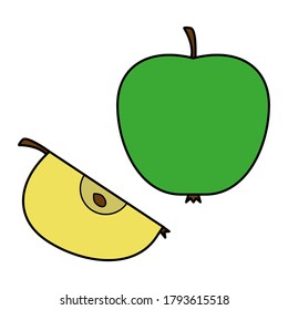 Apple and slice apple. Vector illustration, isolated on a white background.