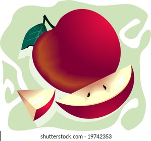 an apple and a sliced piece	