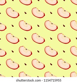 Apple slices seamless vector pattern. Graphical ornament with apples, light pastel background, natural vector walpaper.