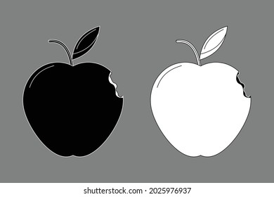 Apple with a small bite black white outline
