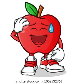 apple smiling face with cold sweat mascot vector cartoon illustration