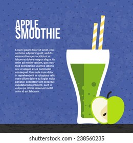 Apple smoothie vector concept. Menu element for cafe or restaurant with energetic fresh drink made in flat style. Fresh juice for healthy life. Organic raw shake. 