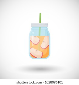 Apple Smoothie Vector Flat Icon, Flat Design Of Food, Mason Jar Or Glass With Fruit Juice. Breakfast Or Healthy Eating Object With Round Shadow, Cute Vector Illustration With Reflections