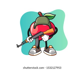 Apple soldier mascot design vector. Cartoon character illustration for business, t shirt, sticker.