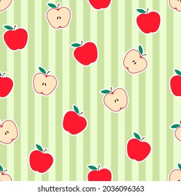 Apple solid simple vector. Fruit fall seamless pattern on green background.