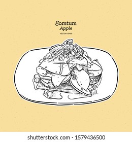 Apple Som tum or apple salad, thafood. hand draw sketch vector.