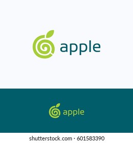 Apple spiral 6 b logo, letter labyrinth logotype, lines circle lollipop green symbol isolated on white background. 