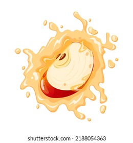 apple splash cartoon. juice drink, fruit liquid, juicy drop slice apple splash vector illustration