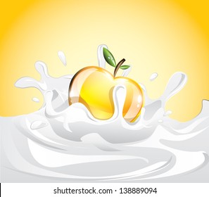 Apple splashing in milk, EPS 10