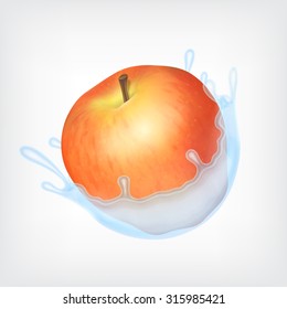 Apple in splashing water. EPS10 vector