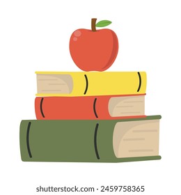 apple with Stack of books flat design cartoon