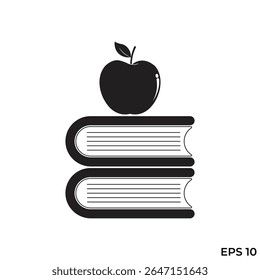 apple and stack of books flat icon vector