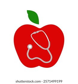 Apple and stethoscope for medical and healthy