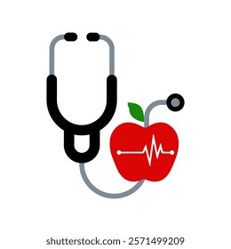 Apple and stethoscope for medical and healthy