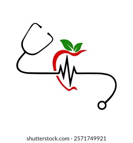 Apple and stethoscope for medical and healthy vector.