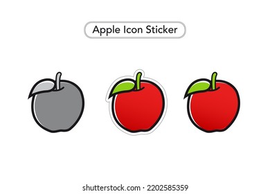 Apple Sticker. Apple Vector Icons. Fruit colorful Clip art. Black and white Icon.