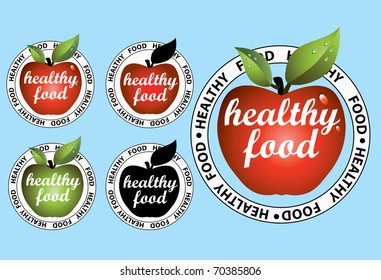 Apple stickers for healthy food. Vector Eps8