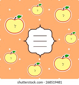 Apple stickers and template for text on the pattern with dots.