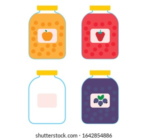 apple, strawberry, blueberry berries jam set. vector