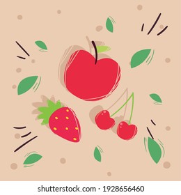 Apple strawberry and cherry fruit design of healthy organic food theme Vector illustration