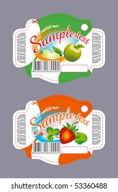 Apple and strawberry labels for food with fruits