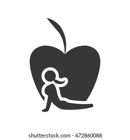 apple stretching healthy lifestyle fitness silhouette icon. Flat and Isolated design. Vector illustration