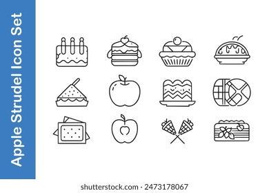 Apple strudel day icon set with vector. 