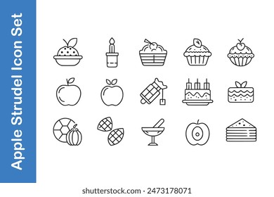 Apple strudel day icon set with vector. 