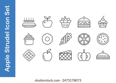 Apple strudel day icon set with vector. 