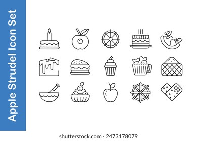 Apple strudel day icon set with vector. 